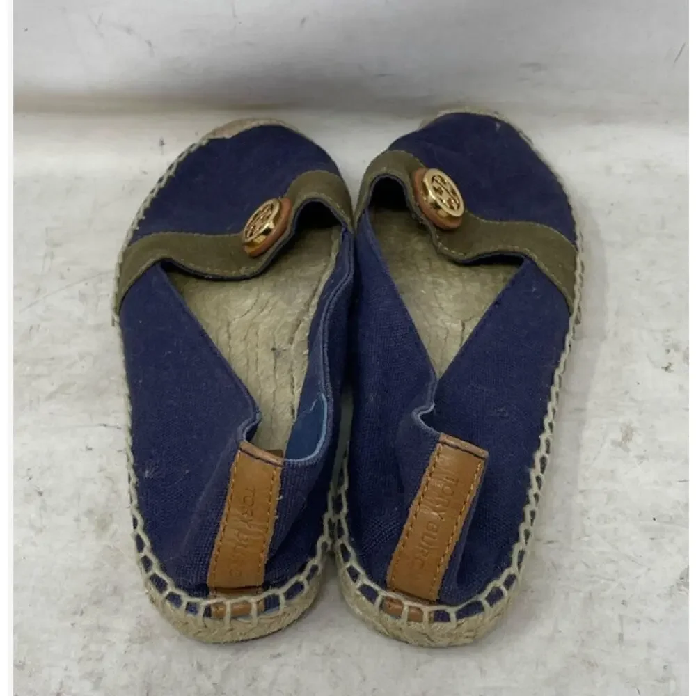Tory Burch Size 7 Vacation Blue Green Slip-On Espadrille Quiet Luxury Flats